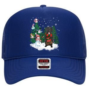 Flatcoated Retriever Dog Christmas Snow Xmas Tree Pajama Cool Gift High Crown Mesh Back Trucker Hat