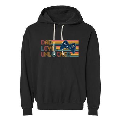 Funny Retro Dad Level Unlocked Gamer Garment-Dyed Fleece Hoodie