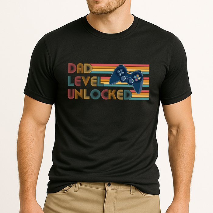 Funny Retro Dad Level Unlocked Gamer Performance Shirt