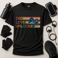 Funny Retro Dad Level Unlocked Gamer Performance Shirt