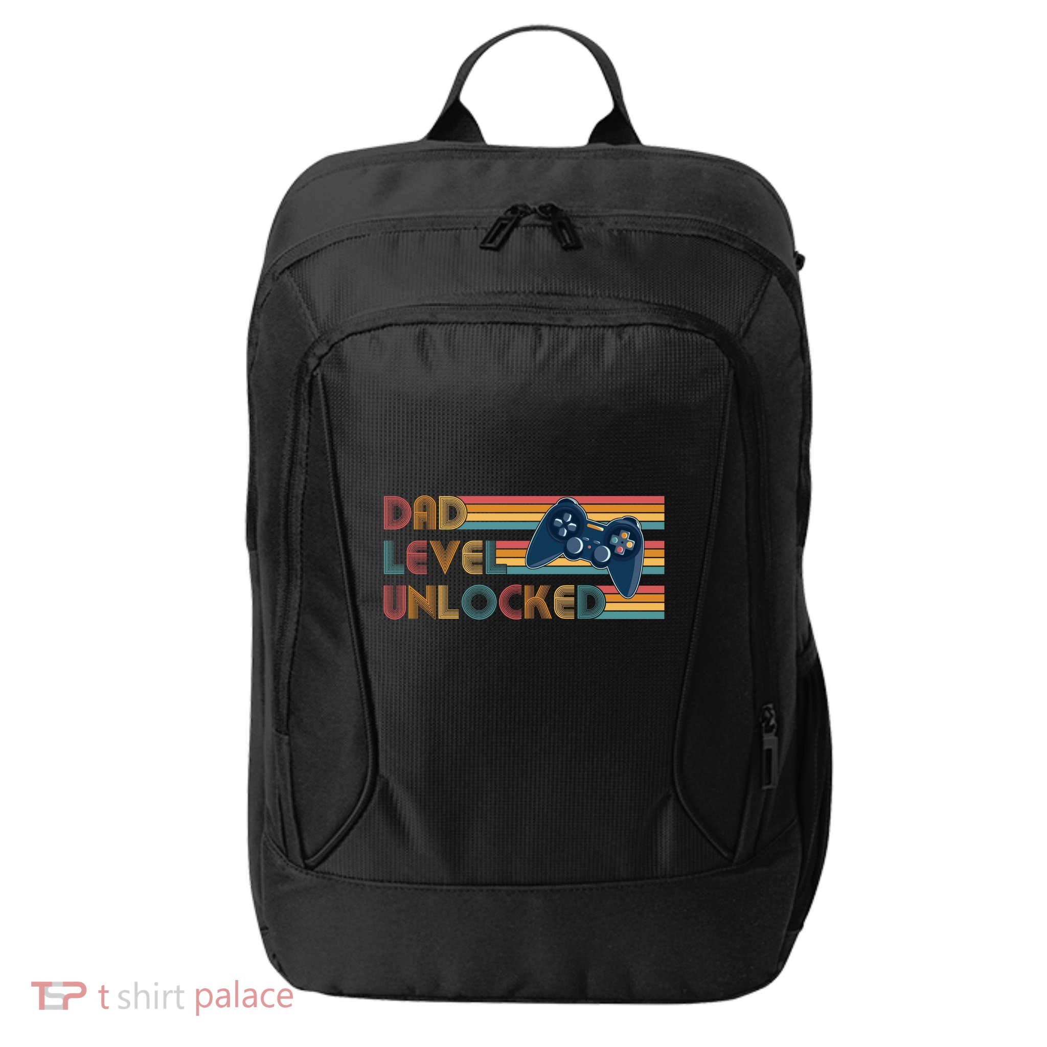 Funny Retro Dad Level Unlocked Gamer City Backpack