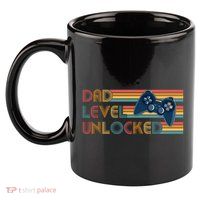 Funny Retro Dad Level Unlocked Gamer 11oz C Handle Ceramic Mug