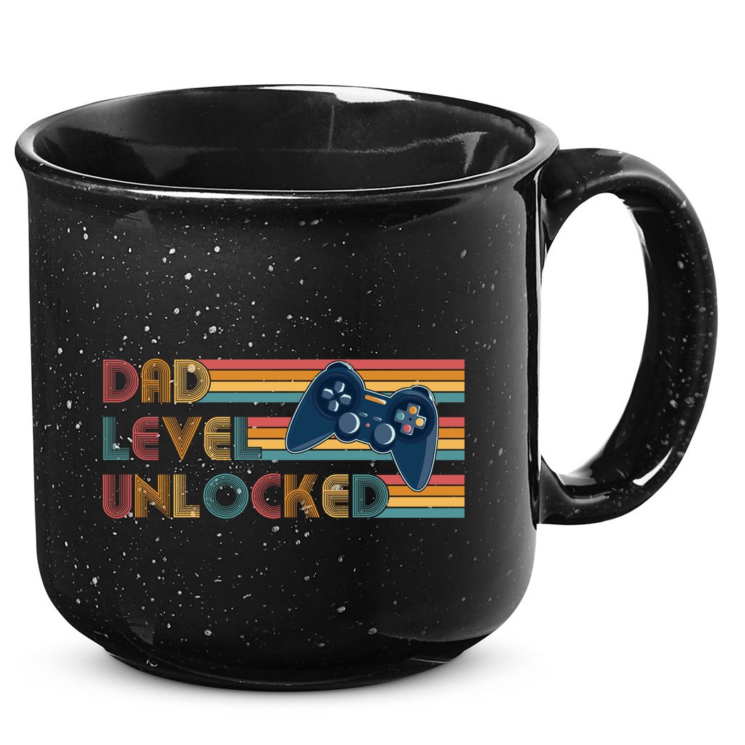 Funny Retro Dad Level Unlocked Gamer 15oz Campfire Ceramic Mug
