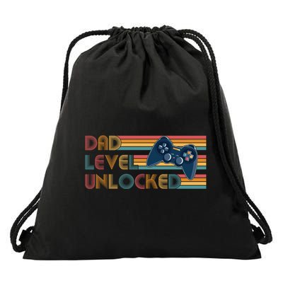 Funny Retro Dad Level Unlocked Gamer Drawstring Bag