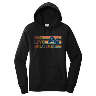 Funny Retro Dad Level Unlocked Gamer Women's Pullover Hoodie