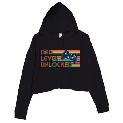 Funny Retro Dad Level Unlocked Gamer Crop Fleece Hoodie