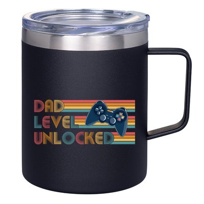 Funny Retro Dad Level Unlocked Gamer 12oz Stainless Steel Coffee Mug