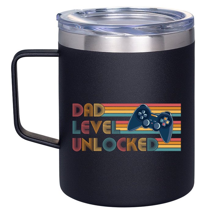Funny Retro Dad Level Unlocked Gamer 12oz Stainless Steel Coffee Mug