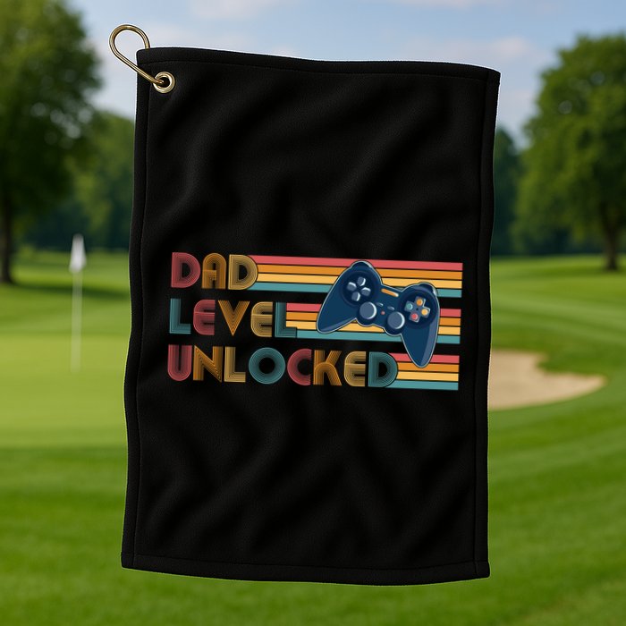 Funny Retro Dad Level Unlocked Gamer Golf Towel
