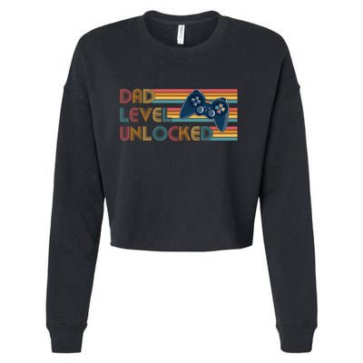Funny Retro Dad Level Unlocked Gamer Cropped Pullover Crew