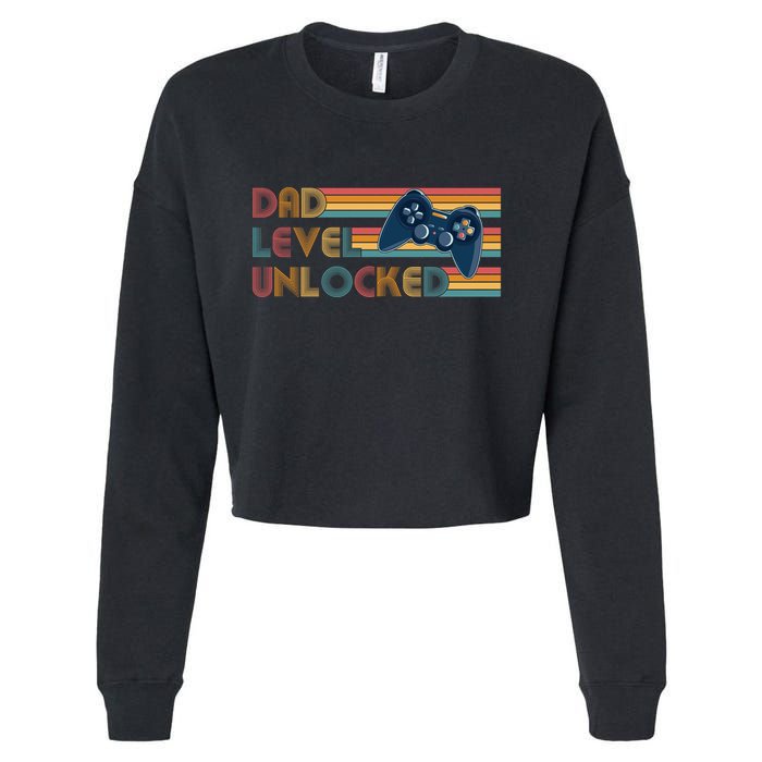 Funny Retro Dad Level Unlocked Gamer Cropped Pullover Crew