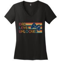 Funny Retro Dad Level Unlocked Gamer Women's V-Neck T-Shirt