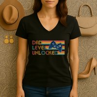 Funny Retro Dad Level Unlocked Gamer Women's V-Neck T-Shirt