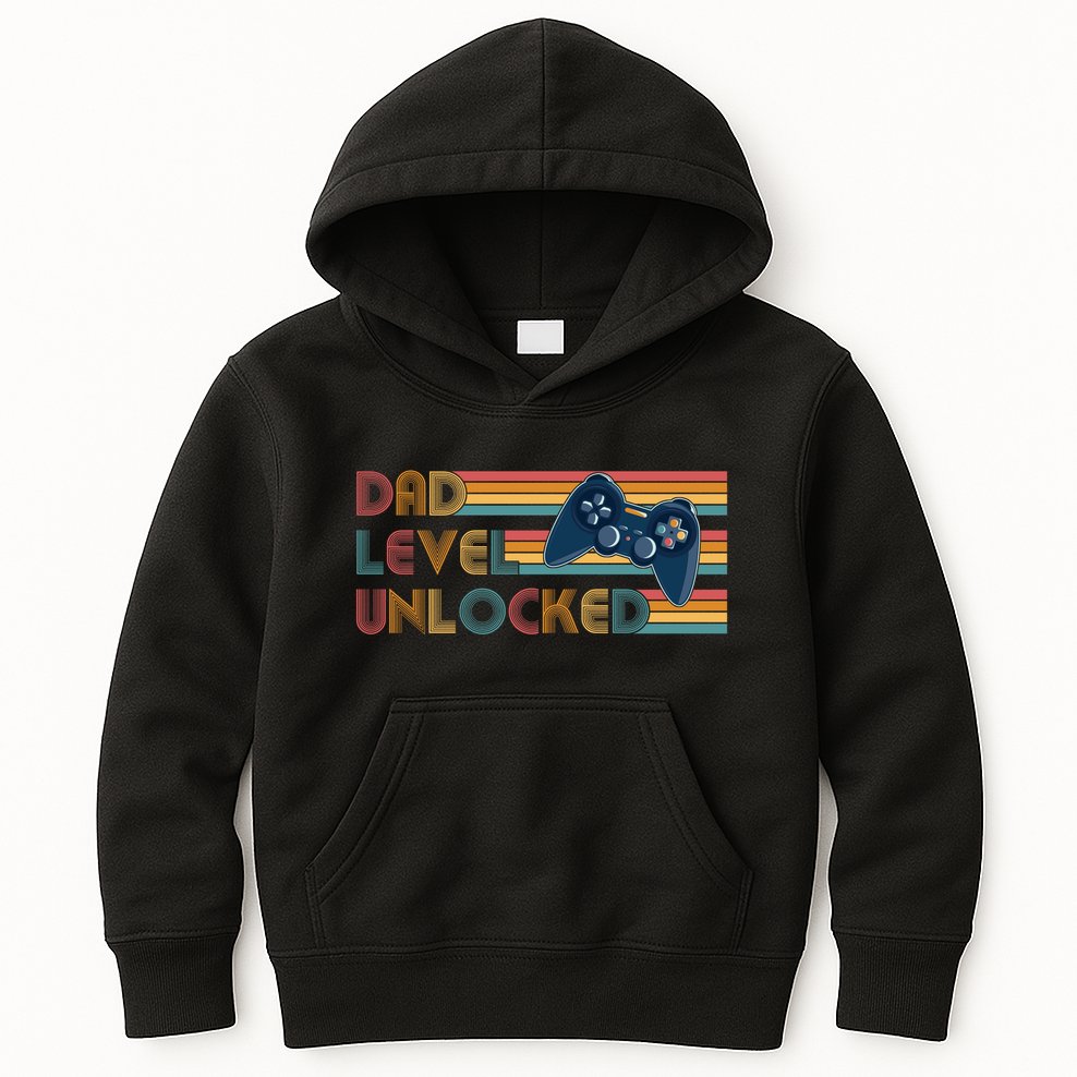 Funny Retro Dad Level Unlocked Gamer Kids Hoodie