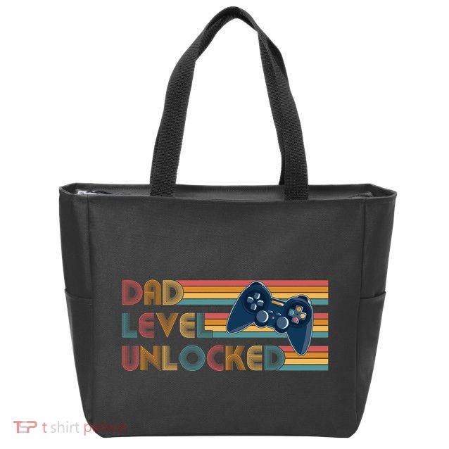 Funny Retro Dad Level Unlocked Gamer Zip Tote Bag