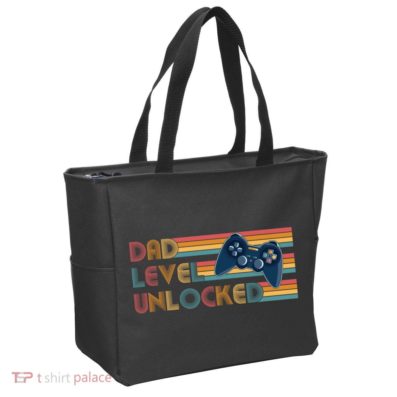 Funny Retro Dad Level Unlocked Gamer Zip Tote Bag