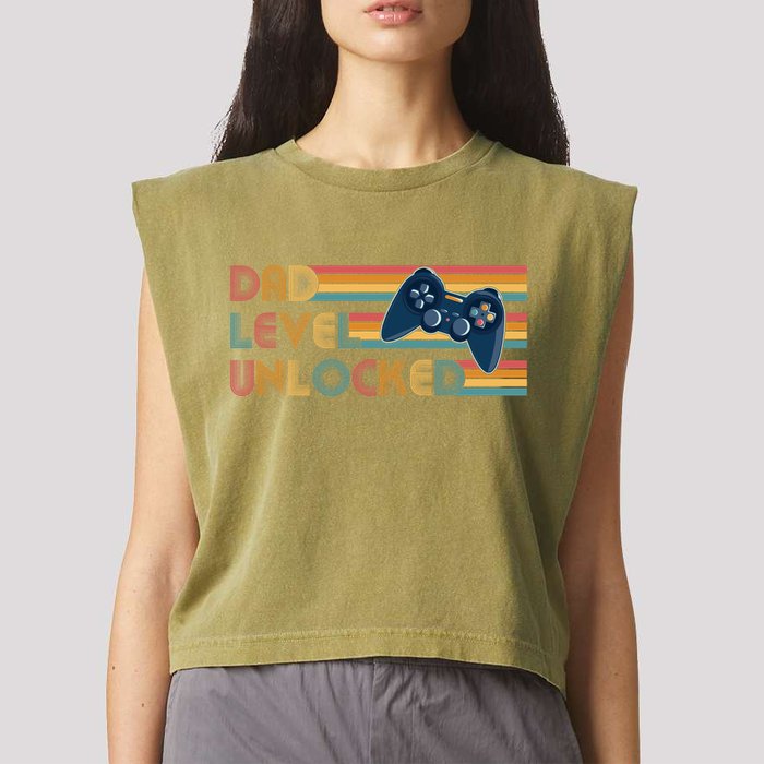 Funny Retro Dad Level Unlocked Gamer Garment-Dyed Women's Muscle Tee
