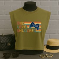 Funny Retro Dad Level Unlocked Gamer Garment-Dyed Women's Muscle Tee