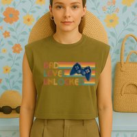 Funny Retro Dad Level Unlocked Gamer Garment-Dyed Women's Muscle Tee