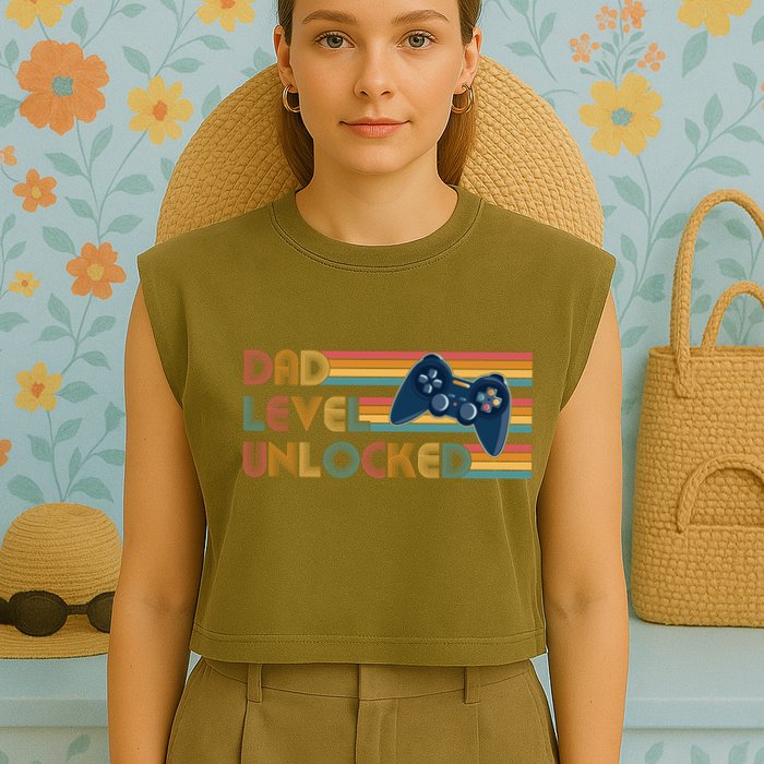 Funny Retro Dad Level Unlocked Gamer Garment-Dyed Women's Muscle Tee