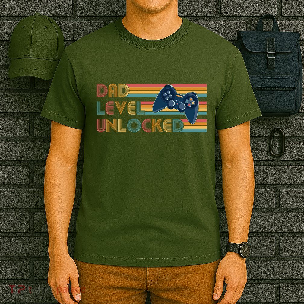 Funny Retro Dad Level Unlocked Gamer T-Shirt