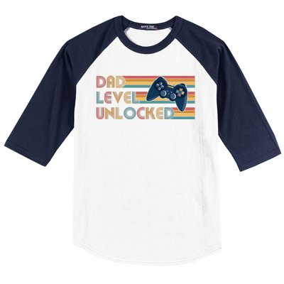 Funny Retro Dad Level Unlocked Gamer Baseball Sleeve Shirt