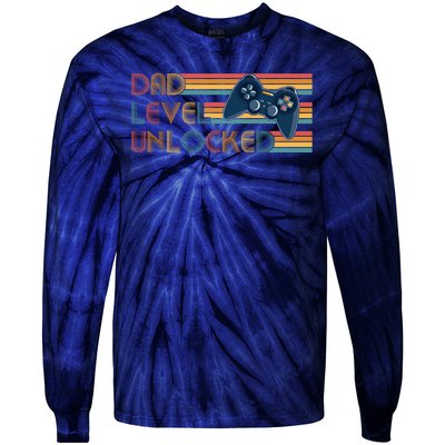 Funny Retro Dad Level Unlocked Gamer Tie-Dye Long Sleeve Shirt