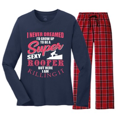 Funny Roofer Design Craft Roofing Saying Roofer Women's Long Sleeve Flannel Pajama Set 