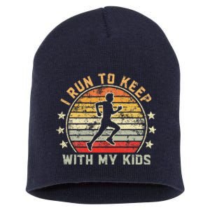 Funny Runner Dad Running Dad I Run To Keep Up With My Short Acrylic Beanie