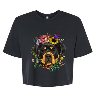 Floral Rottweiler Dog Spring Nature Rottweiler Lovers Bella+Canvas Jersey Crop Tee