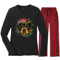 Floral Rottweiler Dog Spring Nature Rottweiler Lovers Women's Long Sleeve Flannel Pajama Set 