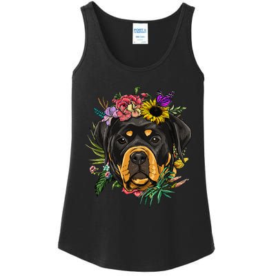 Floral Rottweiler Dog Spring Nature Rottweiler Lovers Ladies Essential Tank