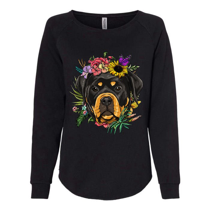 Floral Rottweiler Dog Spring Nature Rottweiler Lovers Womens California Wash Sweatshirt