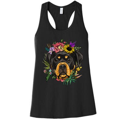 Floral Rottweiler Dog Spring Nature Rottweiler Lovers Women's Racerback Tank