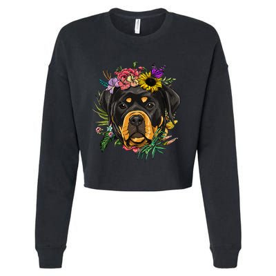 Floral Rottweiler Dog Spring Nature Rottweiler Lovers Cropped Pullover Crew