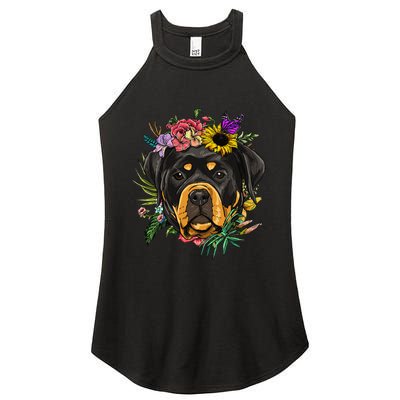 Floral Rottweiler Dog Spring Nature Rottweiler Lovers Women's Perfect Tri Rocker Tank