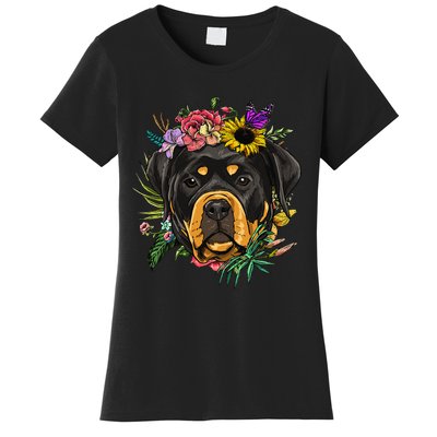 Floral Rottweiler Dog Spring Nature Rottweiler Lovers Women's T-Shirt