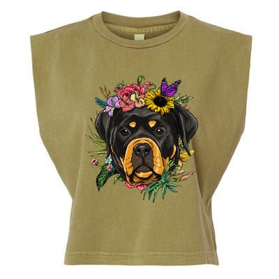 Floral Rottweiler Dog Spring Nature Rottweiler Lovers Garment-Dyed Women's Muscle Tee