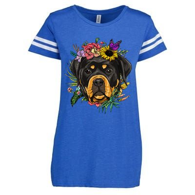 Floral Rottweiler Dog Spring Nature Rottweiler Lovers Enza Ladies Jersey Football T-Shirt