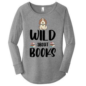 Funny Reading Dog Lover Bookworm Wild About Books Humor Gift Women's Perfect Tri Tunic Long Sleeve Shirt