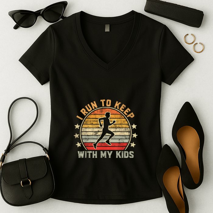 Funny Runner Dad Running Dad I Run To Keep Up With My Women's V-Neck T-Shirt
