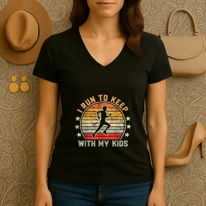 Funny Runner Dad Running Dad I Run To Keep Up With My Women's V-Neck T-Shirt