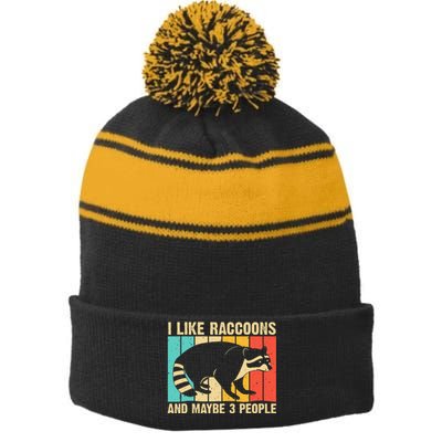 Funny Raccoon Design For Men Women Raccoon Lover Introvert Stripe Pom Pom Beanie