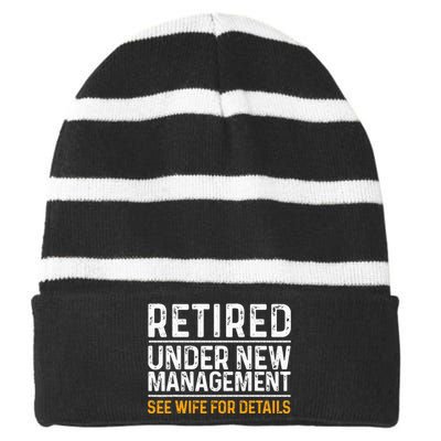 Funny Retirement Design Men Dad Retiring Party Humor Lovers Striped Beanie with Solid Band