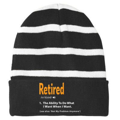 Funny Retired Definition Gift Funny Retirement Gag Gift Striped Beanie with Solid Band