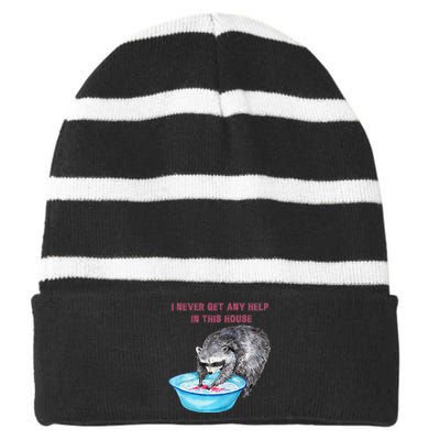 Funny Raccoon Doing Chores Striped Beanie with Solid Band