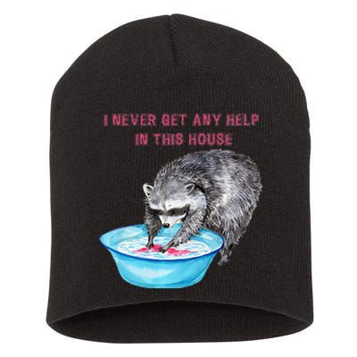 Funny Raccoon Doing Chores Short Acrylic Beanie