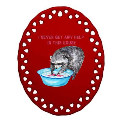 Funny Raccoon Doing Chores Ceramic Oval Ornament