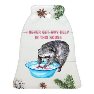 Funny Raccoon Doing Chores Ceramic Bell Ornament