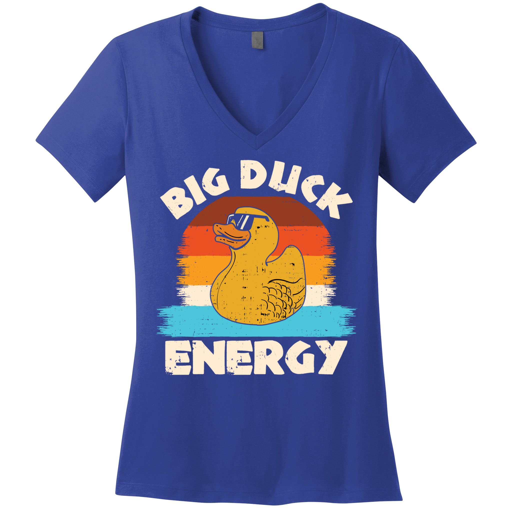 Funny Rubber Duck Gift I Big Duck Energy Vintage Duck Lover Cute Gift Women's V-Neck T-Shirt